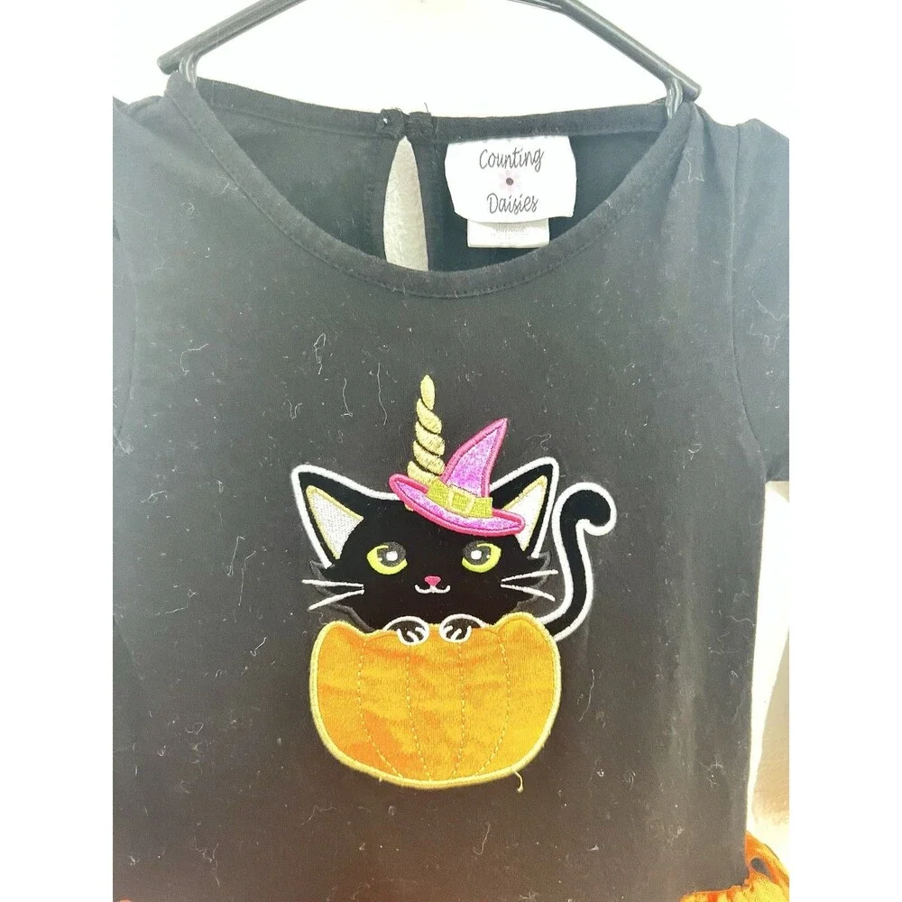 Girls Counting Daisies‎ Halloween Party Tutu Dress Black Cat Pumpkin Size 6